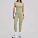 Moss Green Women's Fitted Running Yoga Activewear Set Long Sleeve