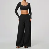 MS9599-2 · Jet Black Jet Black Women's Brushed Slimming Yoga Activewear Set Wide Leg