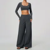 Charcoal Mist Women's Brushed Slimming Yoga Activewear Set Wide Leg