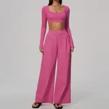 Berry Rose Women's Brushed Slimming Yoga Activewear Set Wide Leg