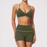 MS9615-3 · Olive Green Olive Green Women's Stretch Fitness Yoga Activewear Set Tummy Control