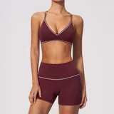 Burgundy Women's Stretch Fitness Yoga Activewear Set Tummy Control
