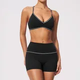 Jet Black Women's Stretch Fitness Yoga Activewear Set Tummy Control