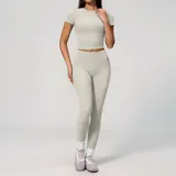 Pearl Grey Women's Pilates Outdoor Fitness Yoga Activewear Set Fitted