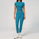 Peacock Blue Women's Pilates Outdoor Fitness Yoga Activewear Set Fitted
