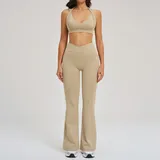 NS2539-1 · Light Camel Light Camel Women's Backless Performance Yoga Activewear Set Flared Fitted