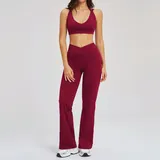 Cherry Red Women's Backless Performance Yoga Activewear Set Flared Fitted