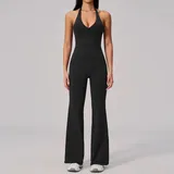 NS2557-2 · Jet Black Jet Black Women's Backless Ribbed Yoga Set V Neck Fitted