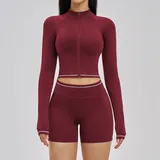 NS3562-1 · Retro Red Retro Red Women's Windproof Fitness Yoga Activewear Set Bare Feel