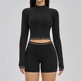 Jet Black Women's Windproof Fitness Yoga Activewear Set Bare Feel