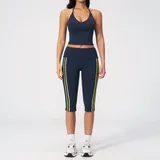 Navy Blue Backless Women's Yoga Activewear Set 2 Piece Fitted