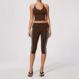 Coffee Blue Clash Backless Women's Yoga Activewear Set 2 Piece Fitted