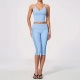 Light Blue Backless Women's Yoga Activewear Set 2 Piece Fitted