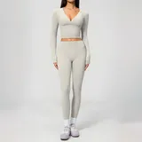 NS4208-1 · Pearl Grey Pearl Grey Women's Brushed Premium Yoga Set High Waist Slimming