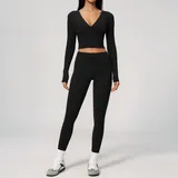 NS4208-2 · Jet Black Jet Black Women's Brushed Premium Yoga Set High Waist Slimming