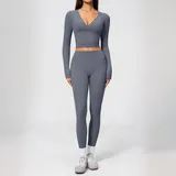 Haze Blue Women's Brushed Premium Yoga Set High Waist Slimming