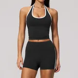 Jet Black Pilates Women's Yoga Set Bare Feel Breathable Fitted