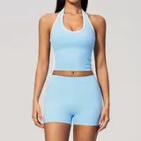Water Blue Pilates Women's Yoga Set Bare Feel Breathable Fitted