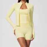 NS4518-1 · Ivory Yellow Ivory Yellow Pilates Yoga Set 3 Piece Breathable Fitted Women's
