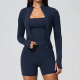 Deep Well Blue Pilates Yoga Set 3 Piece Breathable Fitted Women's
