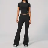 NS4535-2 · Jet Black Jet Black Women's Fitted Pilates Yoga Activewear Set Wide Leg