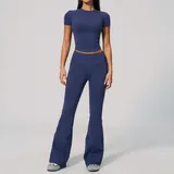 NS4535-4 · Hazy Dai Blue Hazy Dai Blue Women's Fitted Pilates Yoga Activewear Set Wide Leg