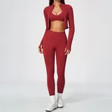 Frost Red Women's Seamless Fitness Yoga Activewear Set Backless Strappy
