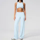 Azure Blue Women's Fitness Yoga Activewear Set Brushed Tummy Control