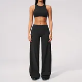 Jet Black Women's Fitness Yoga Activewear Set Brushed Tummy Control