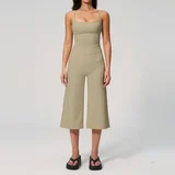 Warm Khaki Women's Yoga Activewear Set Casual Running Tank Strappy
