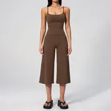 Chocolate Brown Women's Yoga Activewear Set Casual Running Tank Strappy