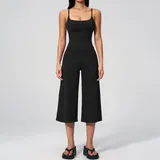 Jet Black Women's Yoga Activewear Set Casual Running Tank Strappy