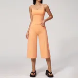 Warm Orange Women's Yoga Activewear Set Casual Running Tank Strappy