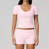 Falling Blossom Pink Women's Stretch Backless Yoga Set High Waist Fitted