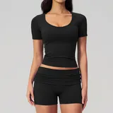 Jet Black Women's Stretch Backless Yoga Set High Waist Fitted