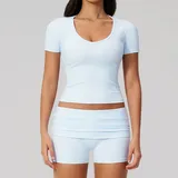 Azure Blue Women's Stretch Backless Yoga Set High Waist Fitted