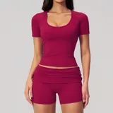 Raspberry Red Women's Stretch Backless Yoga Set High Waist Fitted