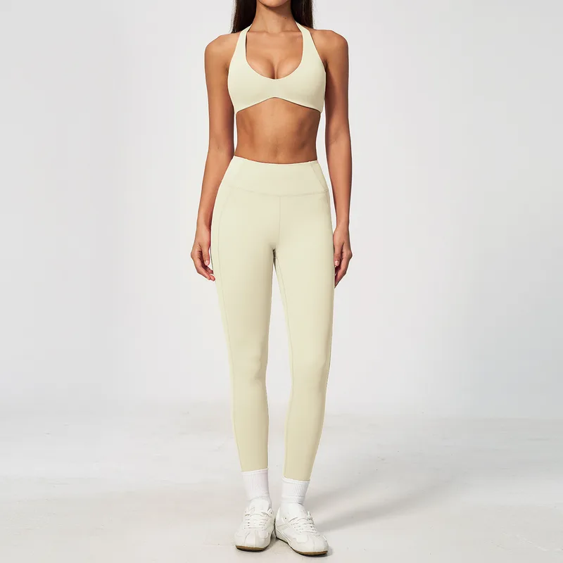 Tummy Control Backless Women's Yoga Set Deep V