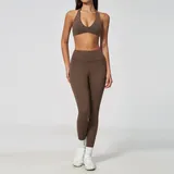 NS5575-4 · Deep Cocoa Deep Cocoa Tummy Control Backless Women's Yoga Set Deep V