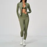 Army Green Women's Yoga Set Bare Feel Fitness 3 Piece