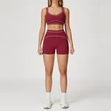 Cherry Red Women's Brushed Running Yoga Activewear Set Color Block