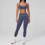 Navy Blue Women's Brushed Running Yoga Activewear Set Color Block