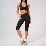 NS7655-2 · Jet Black Jet Black V Neck Women's Yoga Activewear Set Seamless Fitted