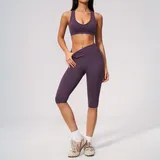 NS7655-4 · Plum Purple Plum Purple V Neck Women's Yoga Activewear Set Seamless Fitted