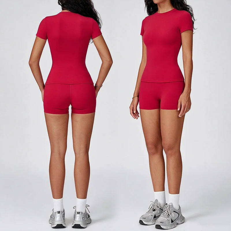 Women's Yoga Set Brushed Outdoor Crew Neck Fitted with Shorts
