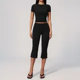 Jet Black Women's Fitted Yoga Activewear Set High Waist Slimming