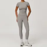 NSA8455-1 · Frost Grey Frost Grey Women's Yoga Set Brushed Outdoor Crew Neck Fitted with Long Pants