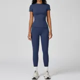 Badge Blue Women's Yoga Set Brushed Outdoor Crew Neck Fitted with Long Pants