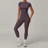 NSA8455-4 · Plum Purple Plum Purple Women's Yoga Set Brushed Outdoor Crew Neck Fitted with Long Pants