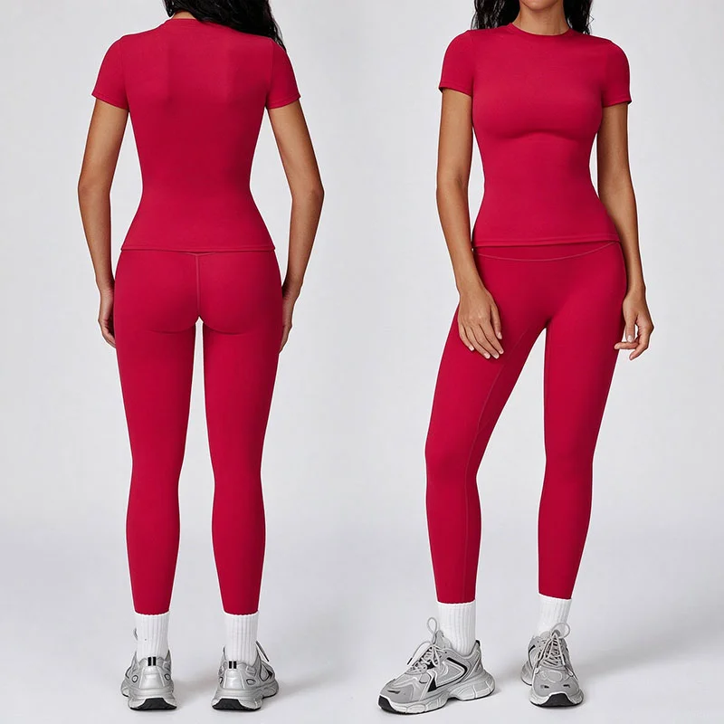 Women's Yoga Set Brushed Outdoor Crew Neck Fitted with Long Pants